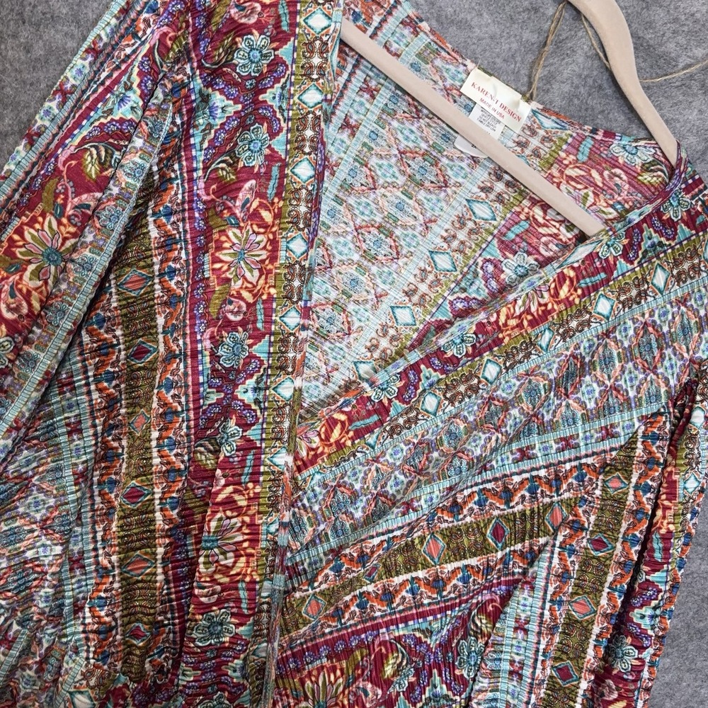 Karen-T Design Jumpsuit Womens 2X Floral‎ Aztec Faux Wrap Textured Wide Leg Boho